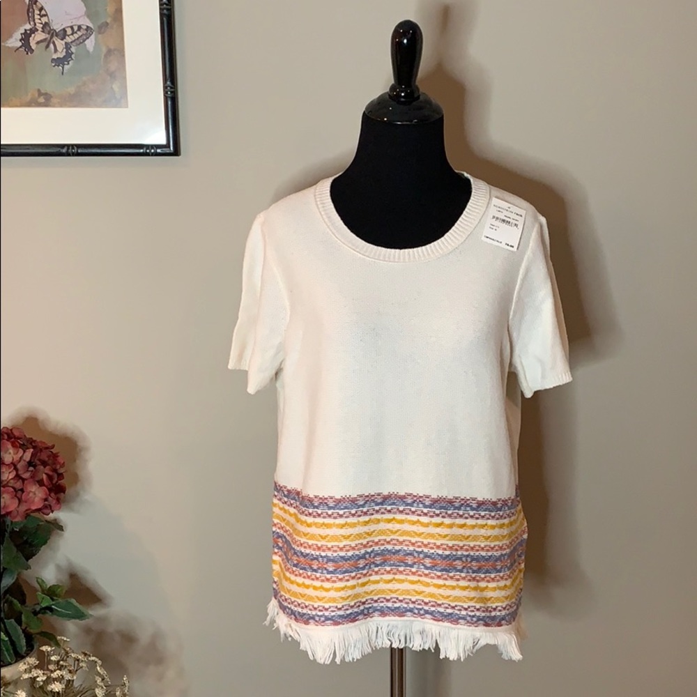 NWT Madewell Fringe Jacquard Short Sleeve Sweater